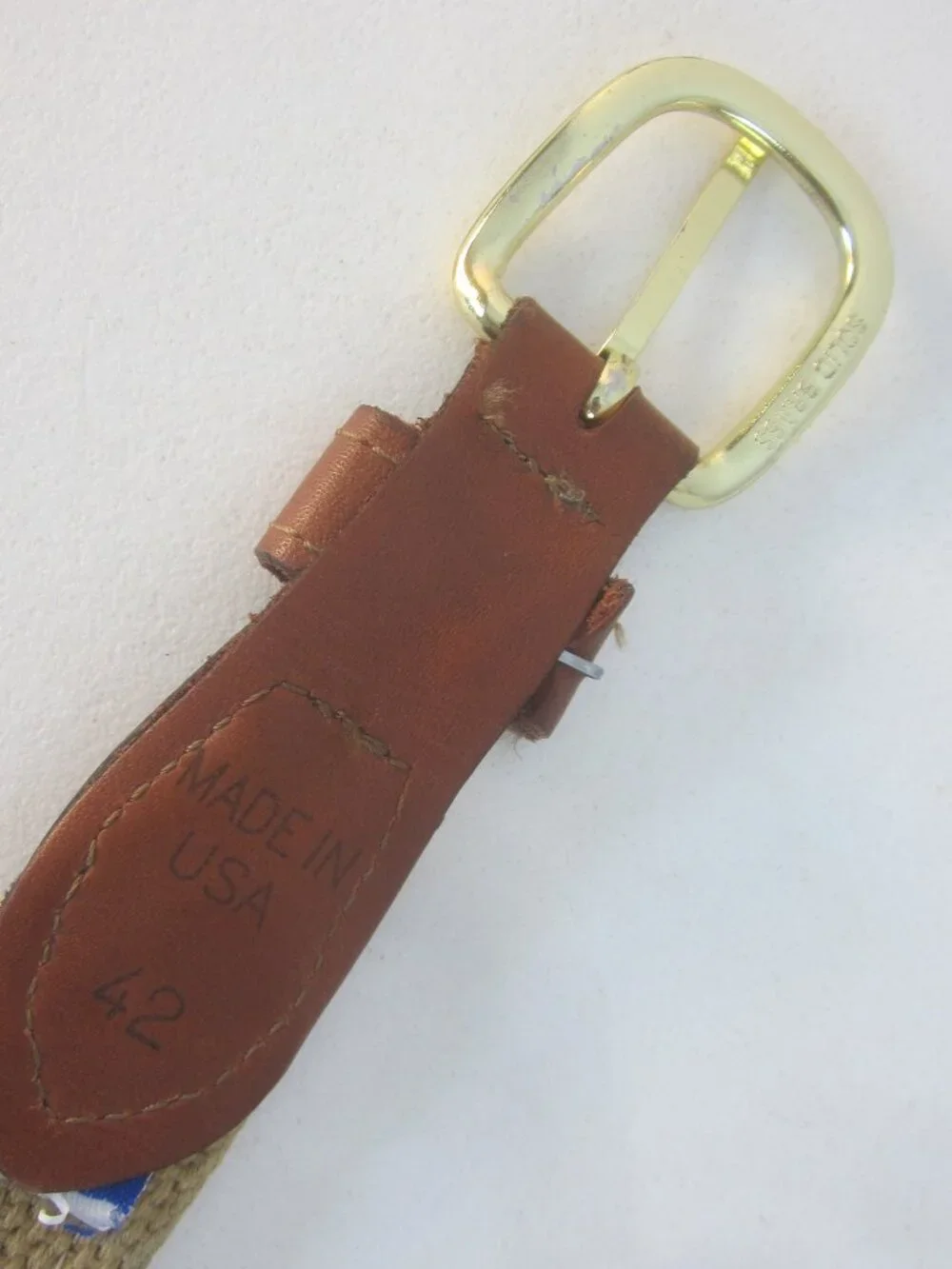 Web Canvas Brown Leather Fishing Belt Men 42 Brass Buckle Fish Theme 40 - 44
